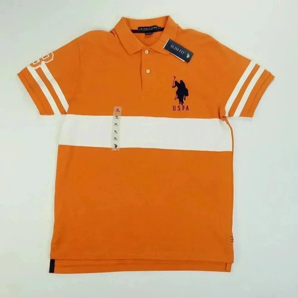 U.S. Polo Assn. XL Men's Orange Embroidered #3 Shoulder/Back Large Black Pony - Picture 1 of 11